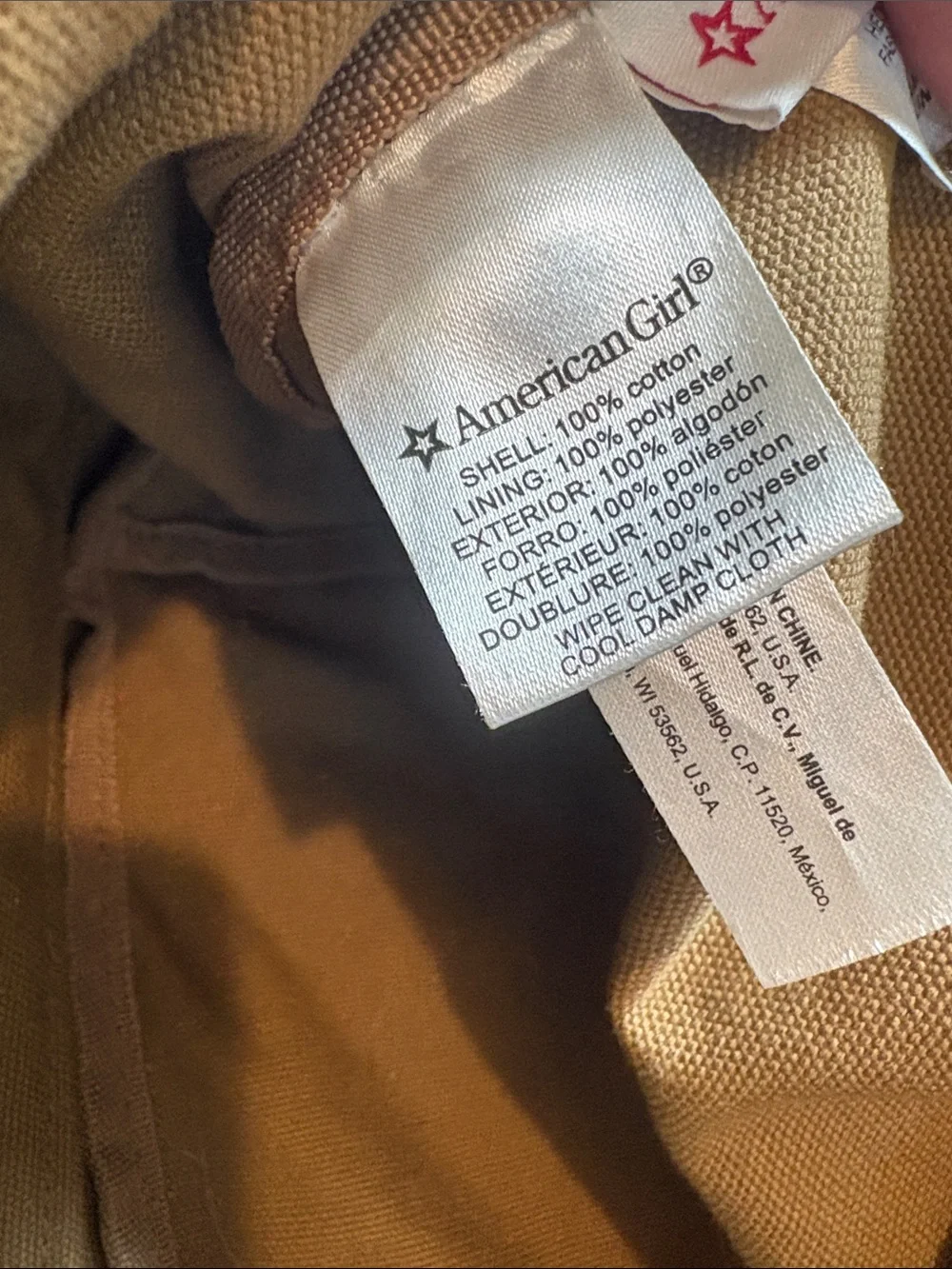 American Girl Brown Canvas Crossbody with Pink Patterned Straps